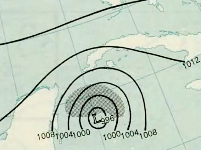 Weather analysis map of Hattie 1961